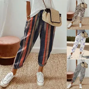 Damen Boho Bedruckte Freizeithose Polyester Elasthan Elastische Taille Lockere Hose Mit Taschen Vintage Urlaub Unten