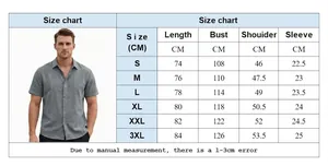 Size chart for men's linen short sleeve shirt showing length and bust in centimeters