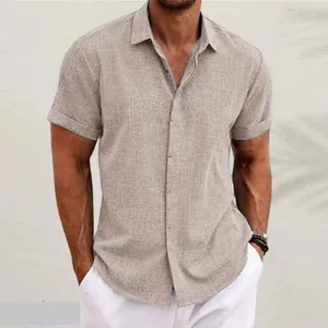 Premium men's short sleeve linen shirt in sand color for a relaxed summer style