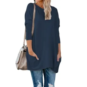Tunique oversize bleu marine à manches longues avec poches latérales fonctionnelles