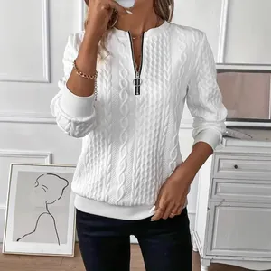 Women Casual Cable Knit Padded Pullover Hoodie Quarter Zip Long Sleeve Top Ribbed Cuff Solid Color Warm Sweatshirt