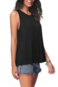 Side view of a casual black sleeveless tank top with pleated front detail for women
