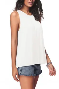 Women's casual sleeveless white tank top featuring a round neck and relaxed summer fit