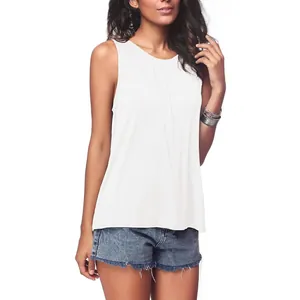 Casual women's sleeveless round neck white tank top T-shirt in minimalist solid color design