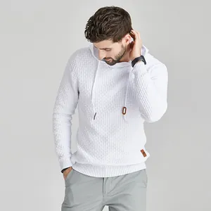 Maglione con Cappuccio Jacquard da Uomo Pullover a Maniche Lunghe Casual Maglieria a Nido d Ape Moda Slim Fit Top