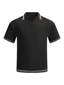 Men's black knitted Polo shirt with white stripes and V-neck for summer business casual