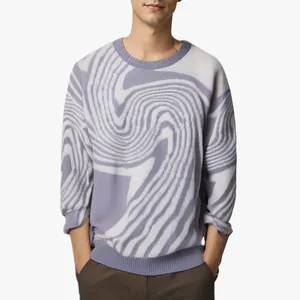 Casual herentrui met ronde hals en een modern grijs golvend jacquardpatroon