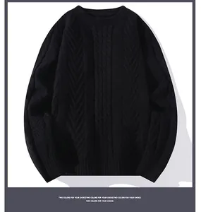 Close-up detail of high-quality black cable knit sweater for men's casual wear