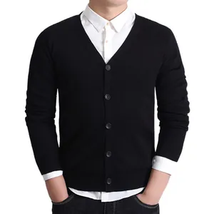 Herren Strickjacke Business Casual V-Ausschnitt Langarm Pullover Jacke Japanischer Minimalismus Reine Baumwolle Einreihig Top
