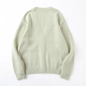 Back view of a casual mint green V-neck knit cardigan for men and women.