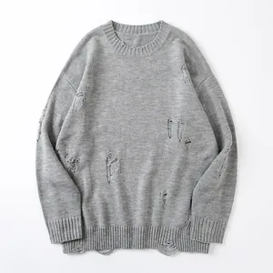 Maglione da Uomo in Stile Street Americano Largo Strappato Girocollo Pullover in Maglia per Autunno Inverno