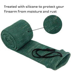Detail of silicone-treated green knitted gun sock for rust and moisture protection.