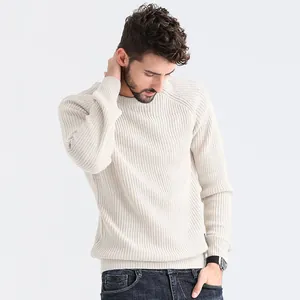 Stylish men's off-white crew neck knitted sweater with a textured pullover design