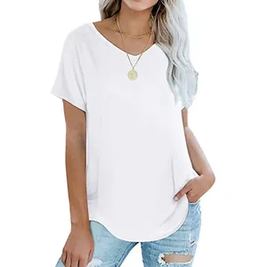 Women's casual white V-neck short-sleeve T-shirt, basic summer top for daily wear