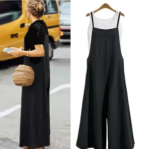 Women's loose wide-leg jumpsuit in solid black, versatile casual summer streetwear outfit