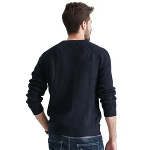 Men's navy blue crewneck knit sweater pullover on white background