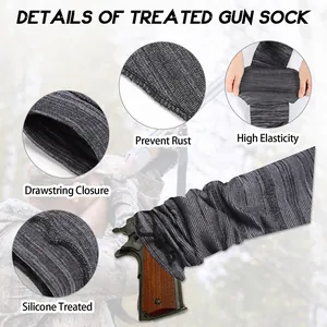 Close-up of silicone-treated gun sock featuring drawstring closure and high elasticity