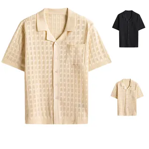Men's Summer Casual Knitted Polo Shirt Short Sleeve Button Down Cardigan Fashion Lightweight Knitwear Top For Men