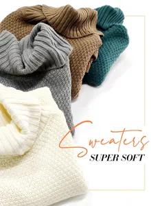 Collection of soft knitted high-neck sweaters in various colors featuring cozy textures