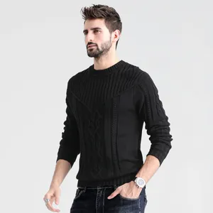 Maglione da uomo nero slim fit in maglia con trama jacquard elegante e girocollo