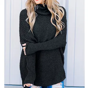 Women Loose Casual Acrylic Jacquard Turtleneck Sweater Winter Long Sleeve Knitted Top Solid Color Pullover For Ladies