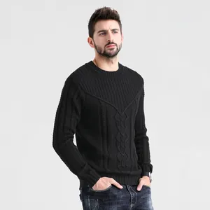 Maglione da uomo in maglia aderente con scollo rotondo e motivo jacquard classico