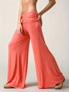 Summer style coral orange high-waisted wide-leg flare yoga pants for casual and sport wear
