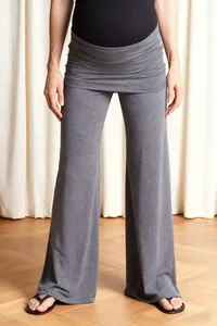 Grey wide-leg yoga pants with high waist and relaxed fit for comfort