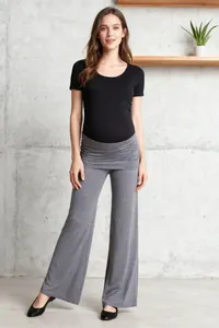 Comfortable high-waist grey maternity wide-leg yoga pants for casual summer wear