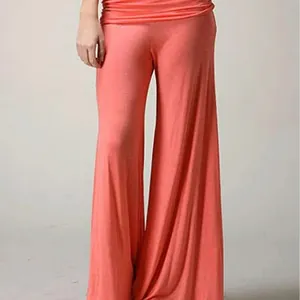 High-waisted coral wide-leg yoga pants for women featuring a loose and breathable fit