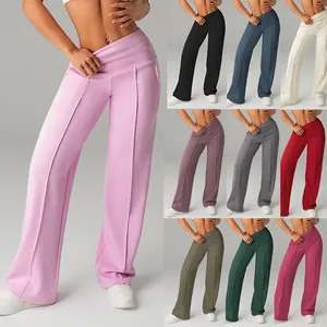 Women's High Waist Wide Leg Yoga Pants Tummy Control Loose Polyester Sports Trousers For Running Fitness Workout Outdoor Casual Bottom