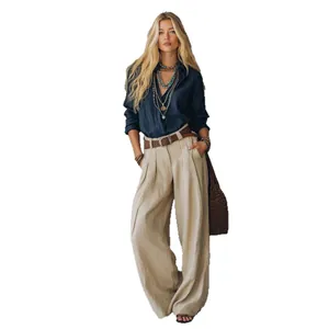 Elegant high-waist wide-leg trousers with drape for a relaxed professional look