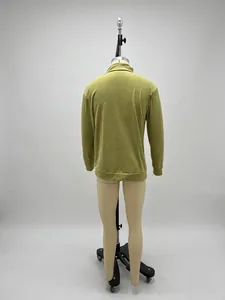 Back view of a green long-sleeved wool zip-up polo shirt on a male mannequin