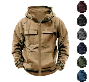 American vintage men's full-zip fleece hoodie with chest pockets in various colors