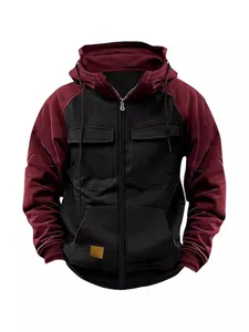 Chaqueta casual con capucha para hombre con diseño color-block y múltiples bolsillos de trabajo