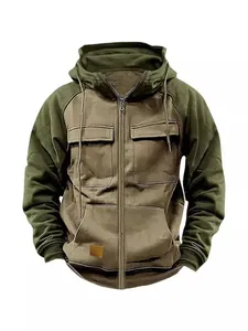 Sudadera con capucha para hombre verde con múltiples bolsillos estilo cargo