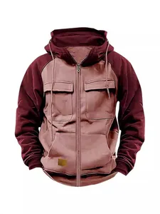 Sudadera de hombre con capucha y cremallera bicolor con múltiples bolsillos estilo cargo