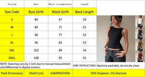Size chart for women's stretch sleeveless slim fit summer tank top in multi colors