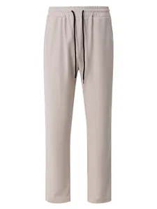 Front view of men's casual straight-leg trousers with waffle texture and black drawstring