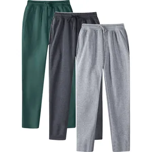 Set of three men's fleece-lined sweatpants in green, dark grey, and light grey colors