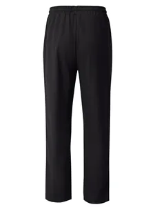 Back view of men's black loose casual straight-leg pants with waffle textured fabric