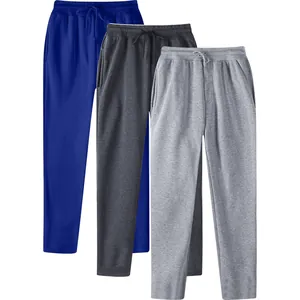Set of three men's casual straight-leg sweatpants in blue, dark gray, and light gray colors
