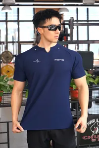 T-shirt de sport bleu marine pour homme pour l'entraînement et la course à pied