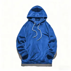 Sweat à capuche en polaire corail bleu pour homme avec cordons blancs pour l'hiver douillet