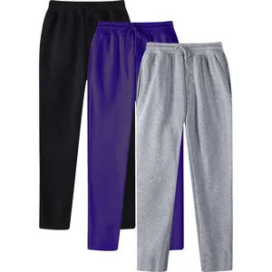 Set of three men's fleece-lined casual sweatpants in black, purple, and grey colors