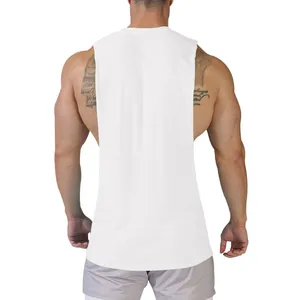 Back view of men's white loose fit dry-fit muscle tank top for fitness and training