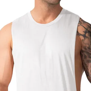 Close-up view of a white quick-dry muscle tank top showing wide shoulder design and round neck
