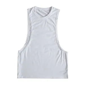 Front view of white quick-dry men's sports tank top with deep-cut armholes