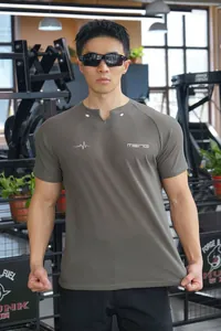 T-shirt de sport en maille respirant pour hommes, haut de fitness ajusté et de course