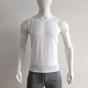 High-performance white quick-dry sleeveless sports tank top for men shown on a mannequin